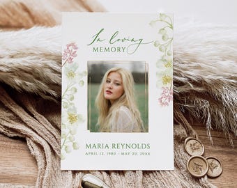 Lily of the valley Funeral Photo Prayer card White cherry blossom Funeral bookmark Prayer card Memorial Card Celebration of Life memorial