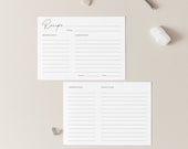Simple Recipe Card Template Printable Modern Personalized recipe card Minimalist Recipe editable card printable Bridal Shower Recipe insert