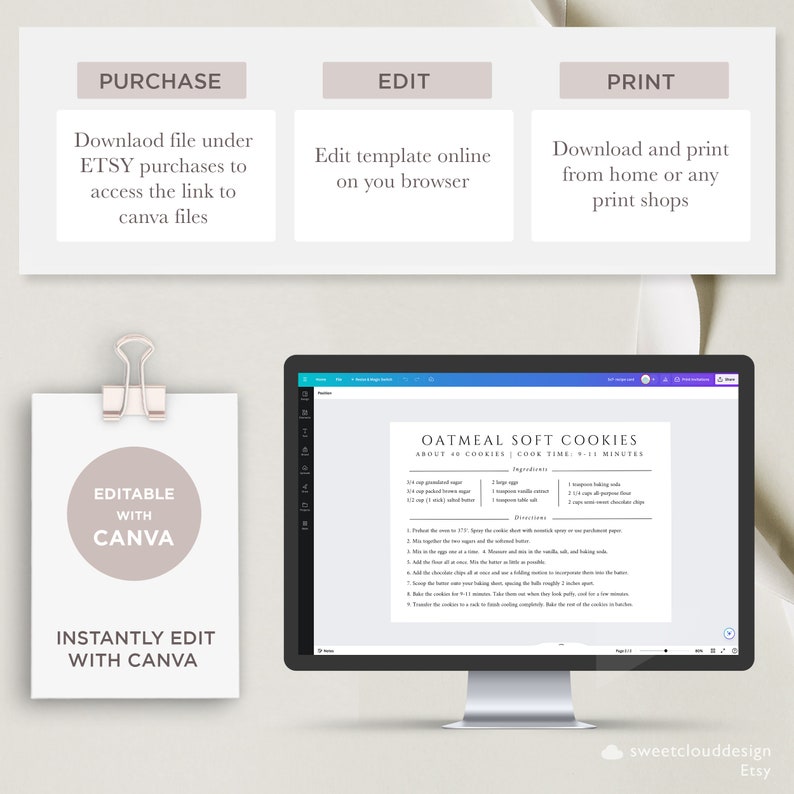 MINIMAL Recipe Card Template Simple Recipe card CANVA Recipe Editable Modern Recipe Card Printable Recipe Personalized recipe 4x6 5x7 A5 A6 image 8