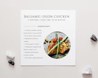Square Recipe Card Template with photo  Editable Modern Recipe card Minimalist Recipe Card minimal Recipe Card Printable round photo