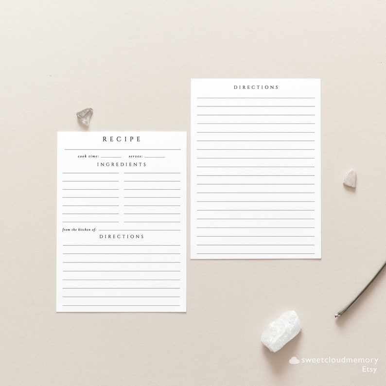kitchen recipe card template Simple recipe template kitchen shower double sided Recipe Bridal Shower Insert 8.5x11 A4 5X7 3.5X5 4X6 A6 A7 image 3