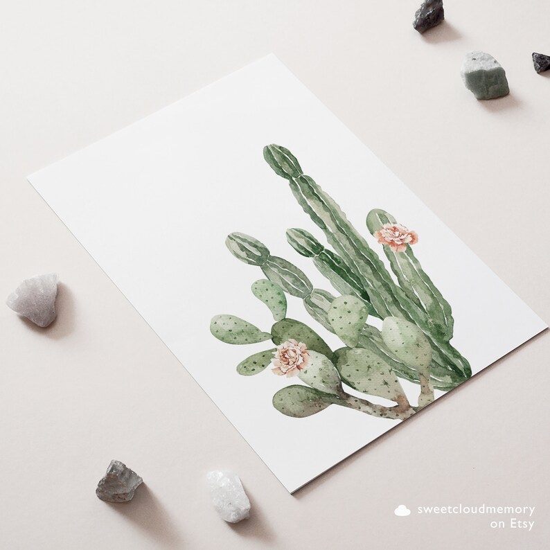 Cactus Desert Wall Art Print Green Cactus Floral Wall Art Print Boho ...