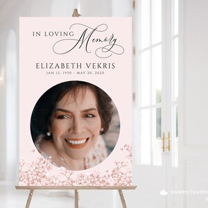 blush floral Funeral Sign pastel lilac Celebrating the Life of Sign pink Life Celebration Sign Memorial Service Sign Elegant Funeral Poster