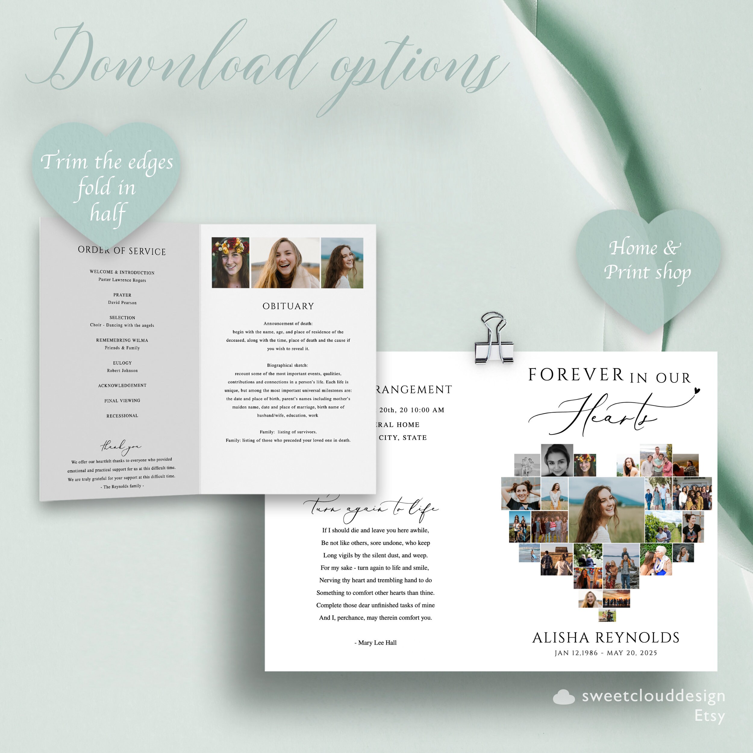 Heart Collage Funeral Program Template Simple Photo Funeral - Etsy