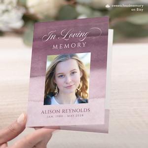 Dusty purple Funeral Program Template violet Funeral Memorial program Funeral Service In loving Memory Plum pink Celebration of life magenta