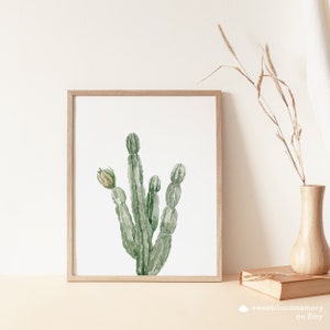 Cactus Brown flower Print Green Cactus floral wall art print boho Printable cactus Watercolor painting cactus Simple art print desert