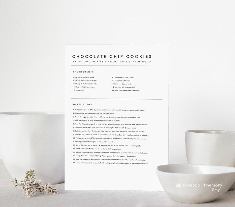 Minimal Recipe Card Template Editable Simple Recipe card Modern Recipe Card Printable Recipe Personalized card 5x7 A5 A4 5.5x8.5 8.5x11 image 9
