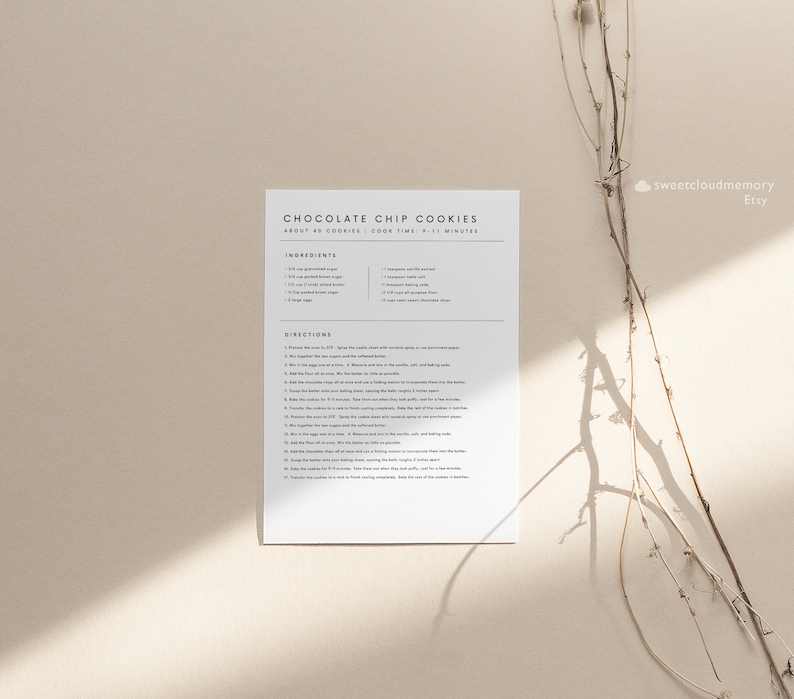 Minimal Recipe Card Template Editable Simple Recipe card Modern Recipe Card Printable Recipe Personalized card 5x7 A5 A4 5.5x8.5 8.5x11 image 3