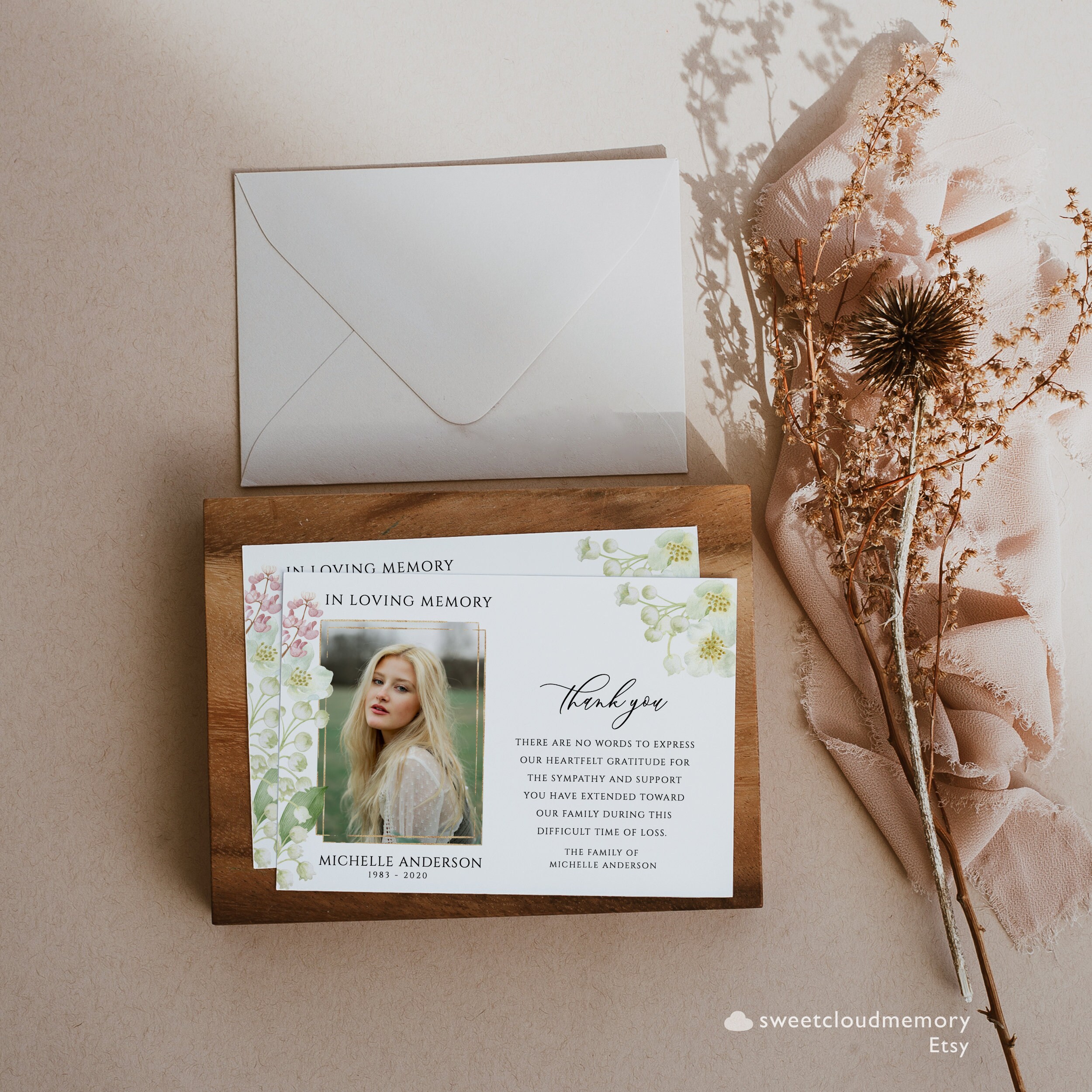 Lily Funeral Thank You Card Template White Flower Funeral Thank You ...