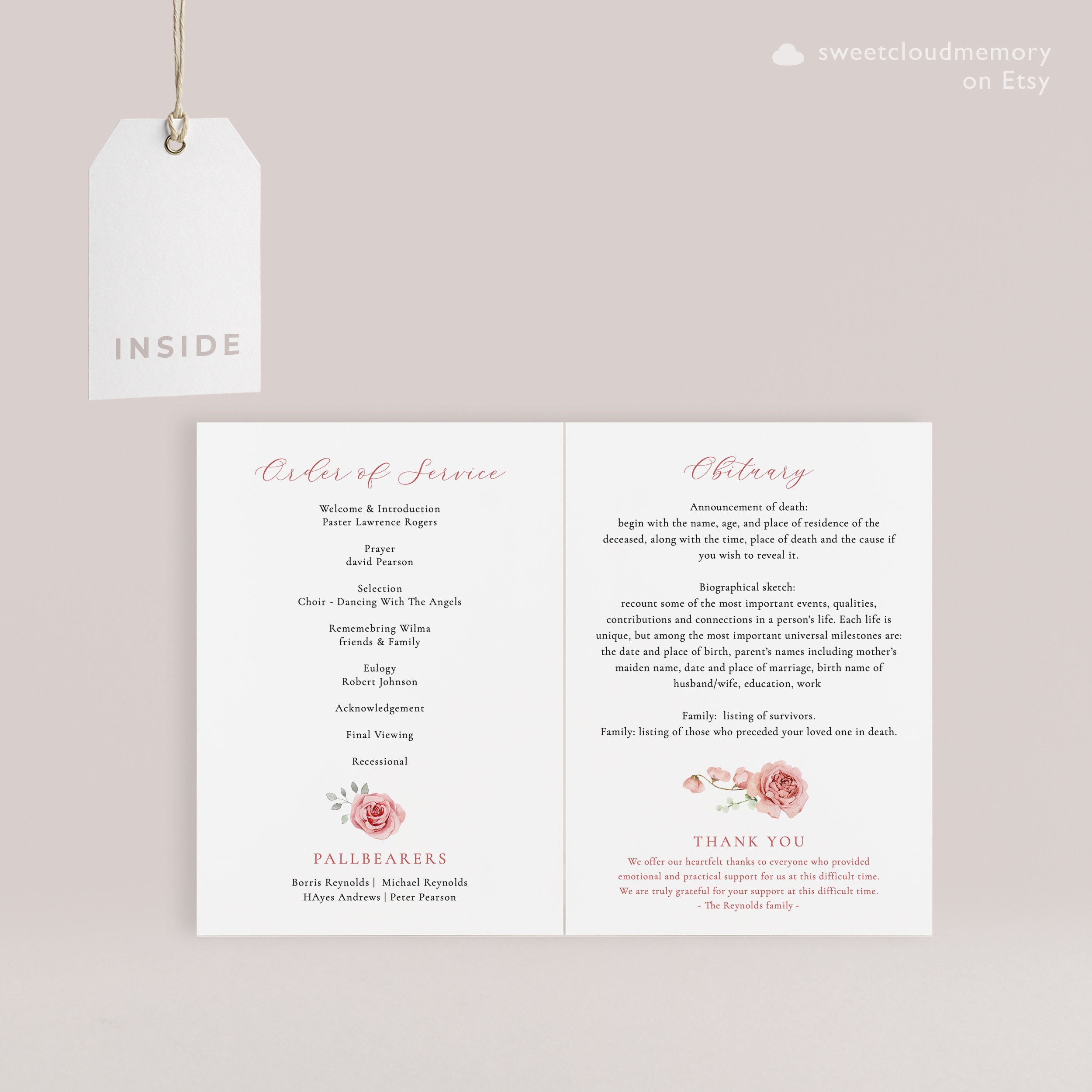 Funeral Desing Program Flowers Pink Floral Funeral Program Template Peach Flower Funeral Memorial ...