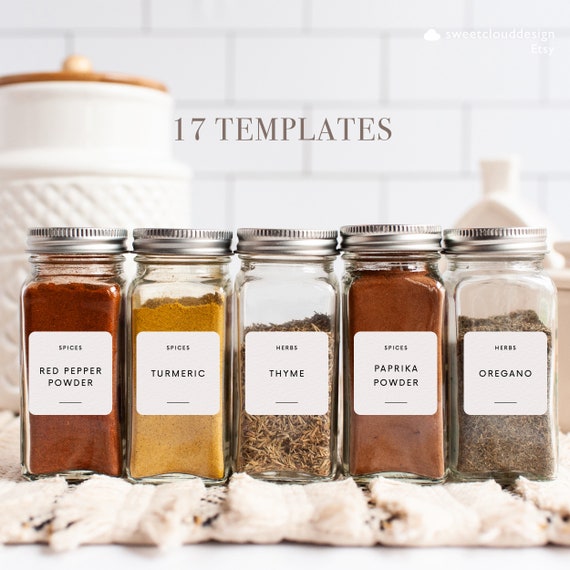 Spice Jar Label Template, Printable Seasoning Stickers, DIY Herbs