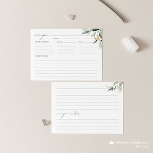 Plantilla de tarjeta de receta de hoja dorada y verde Descargar tarjeta de receta en blanco Greenery Tarjeta editable personalizada imprimible Plantilla de receta simple