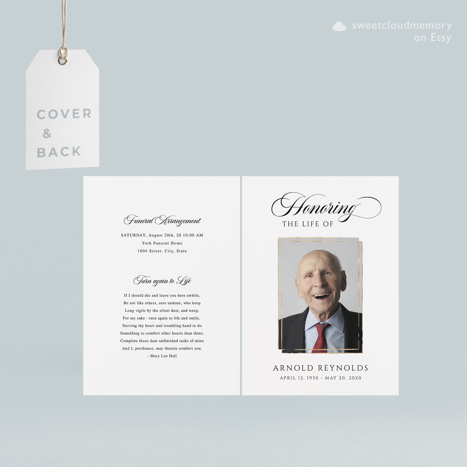 Gold Frame Funeral Program Template Elegant Funeral Memorial Etsy