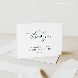 Tarjeta de agradecimiento mínima Blush Funeral simple Tarjeta de agradecimiento Tarjeta conmemorativa editable Tarjeta de agradecimiento minimalista imprimible