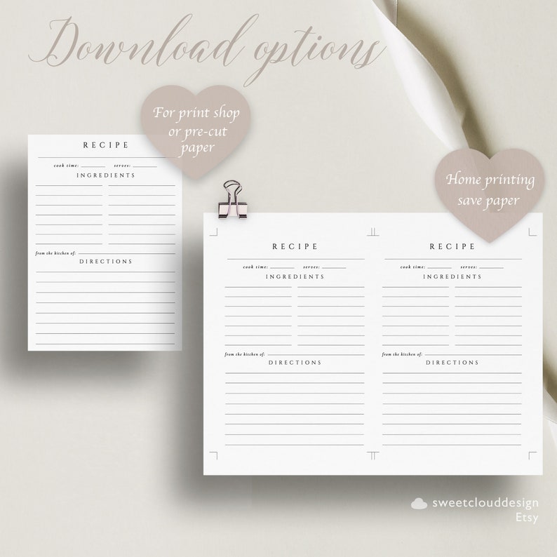 kitchen recipe card template Simple recipe template kitchen shower double sided Recipe Bridal Shower Insert 8.5x11 A4 5X7 3.5X5 4X6 A6 A7 image 8