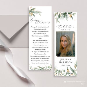 Fard à joues de verdure et d'or dans la mémoire aimante modèle de marque-page funéraire or célébration de la vie marque-page souvenir funéraire souvenir commémoratif
