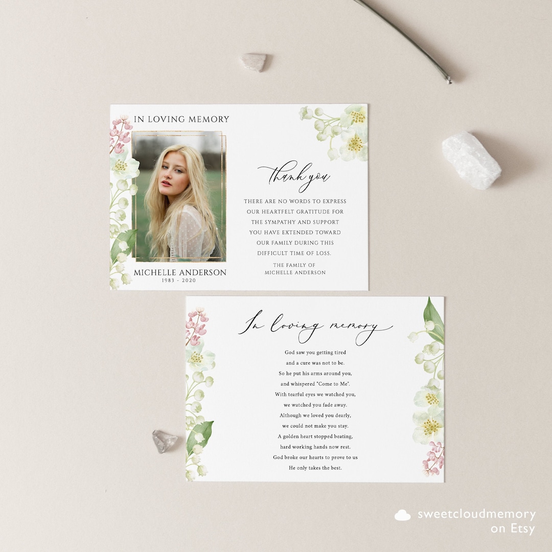 Lily Funeral Thank You Card Template White Flower Funeral Thank You ...