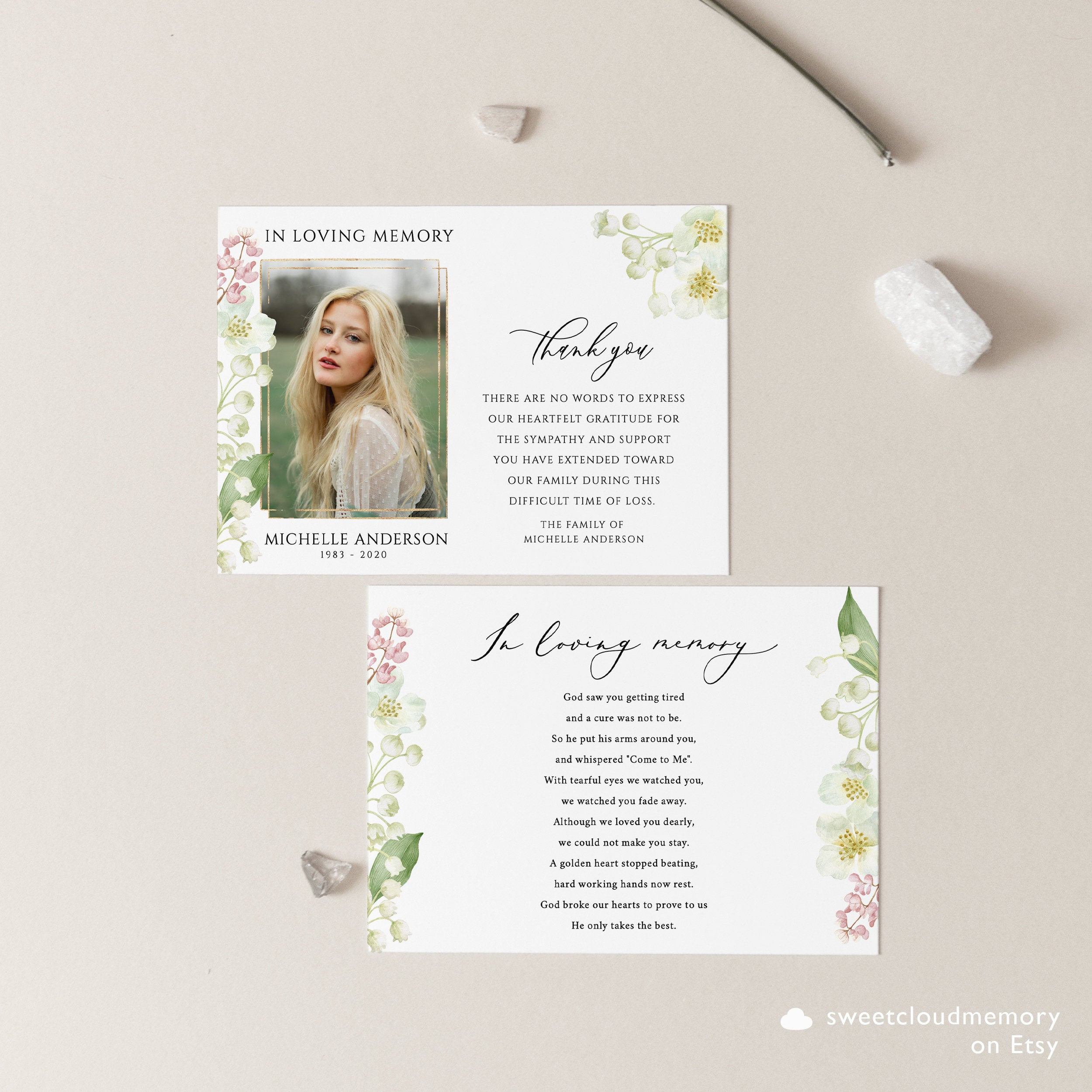 Lily Funeral Thank You Card Template White Flower Funeral | Etsy