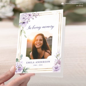 Violet Funeral Program Template Purple Floral Funeral Memorial program Funeral Service In loving Memory Celebration of life programVilma