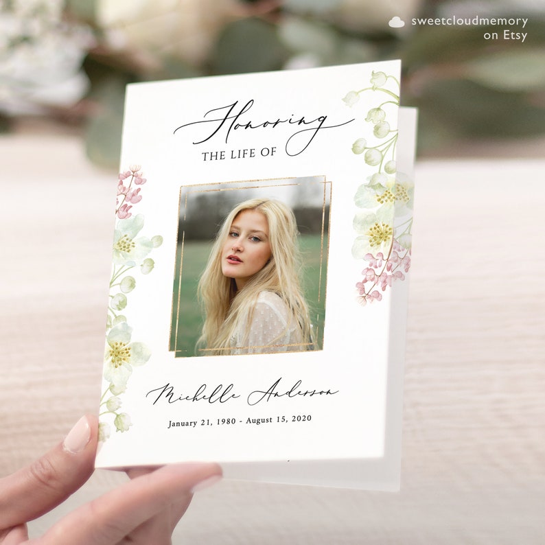 Lily Floral Funeral Program Template White Cherry Blossom Etsy Ireland