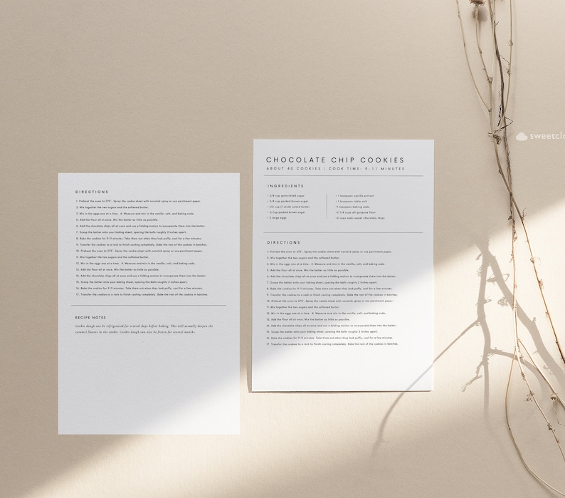 Minimal Recipe Card Template Editable Simple Recipe card Modern Recipe Card Printable Recipe Personalized card 5x7 A5 A4 5.5x8.5 8.5x11 image 1
