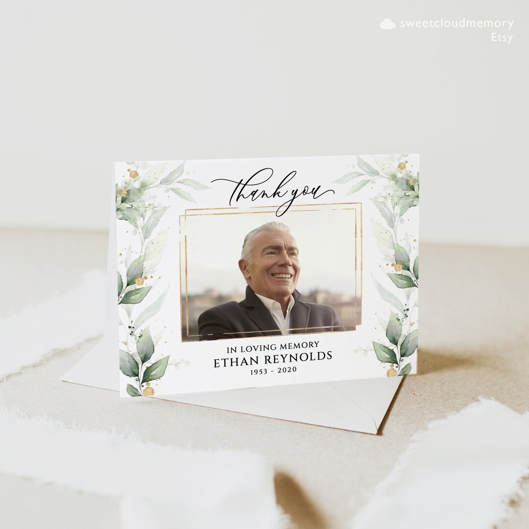 Gold Funeral Thank You Card Greenery Funeral Thank You Photo Editable ...