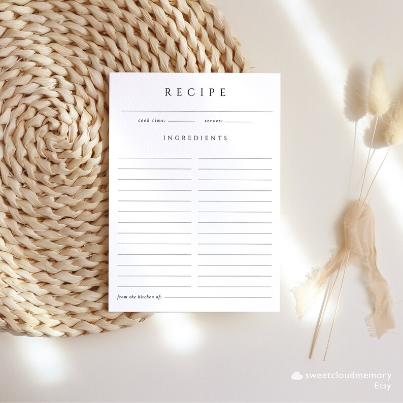 kitchen recipe card template Simple recipe template kitchen shower double sided Recipe Bridal Shower Insert 8.5x11 A4 5X7 3.5X5 4X6 A6 A7 image 7