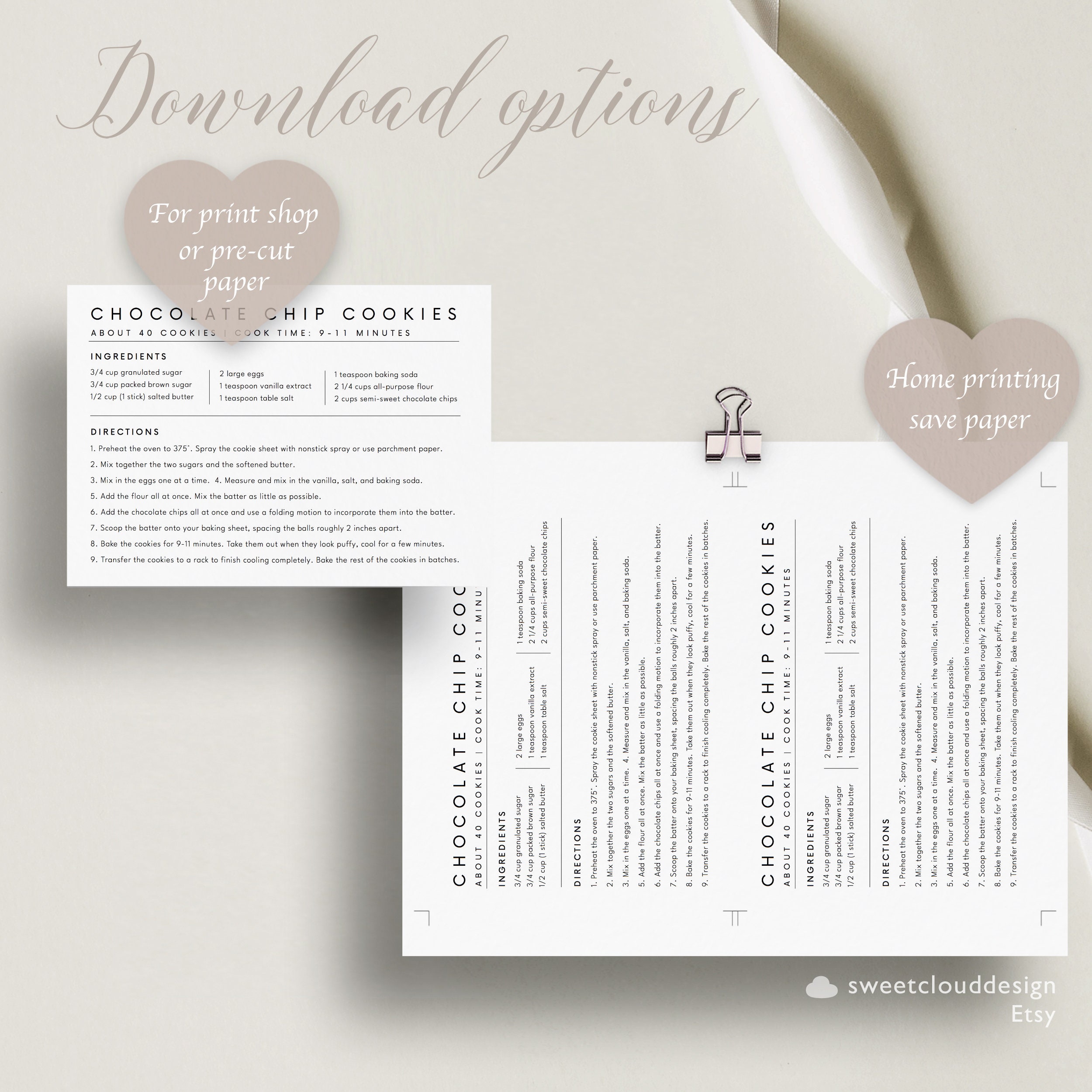 Optional Border Included 5 by 7 in Printable Template Minimal Classic Recipe Card Template Editable Instant Download
