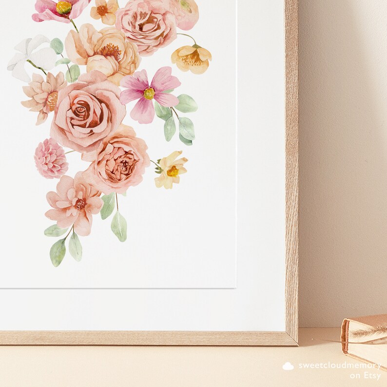 Dusty pink flower Wall Art Print Warm Pink Rose wall art Etsy