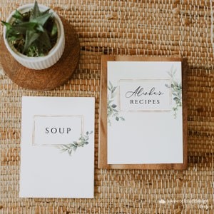 Gold and Greenery Recipe Divider Template Editable gold frame Printable Recipe Cover Template Recipe Divier Printable Modern Cookbook card image 3