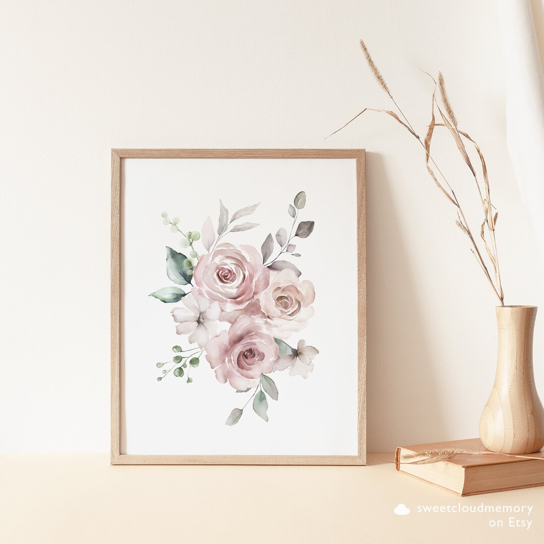 Dusty Rose Wall Art Print Soft Brown Printable Flower Wall Art ...