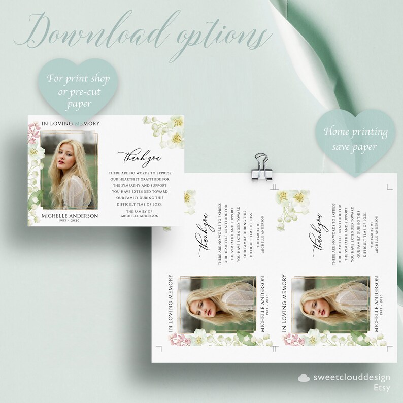 Lily Funeral Thank You Card Template White Flower Funeral | Etsy