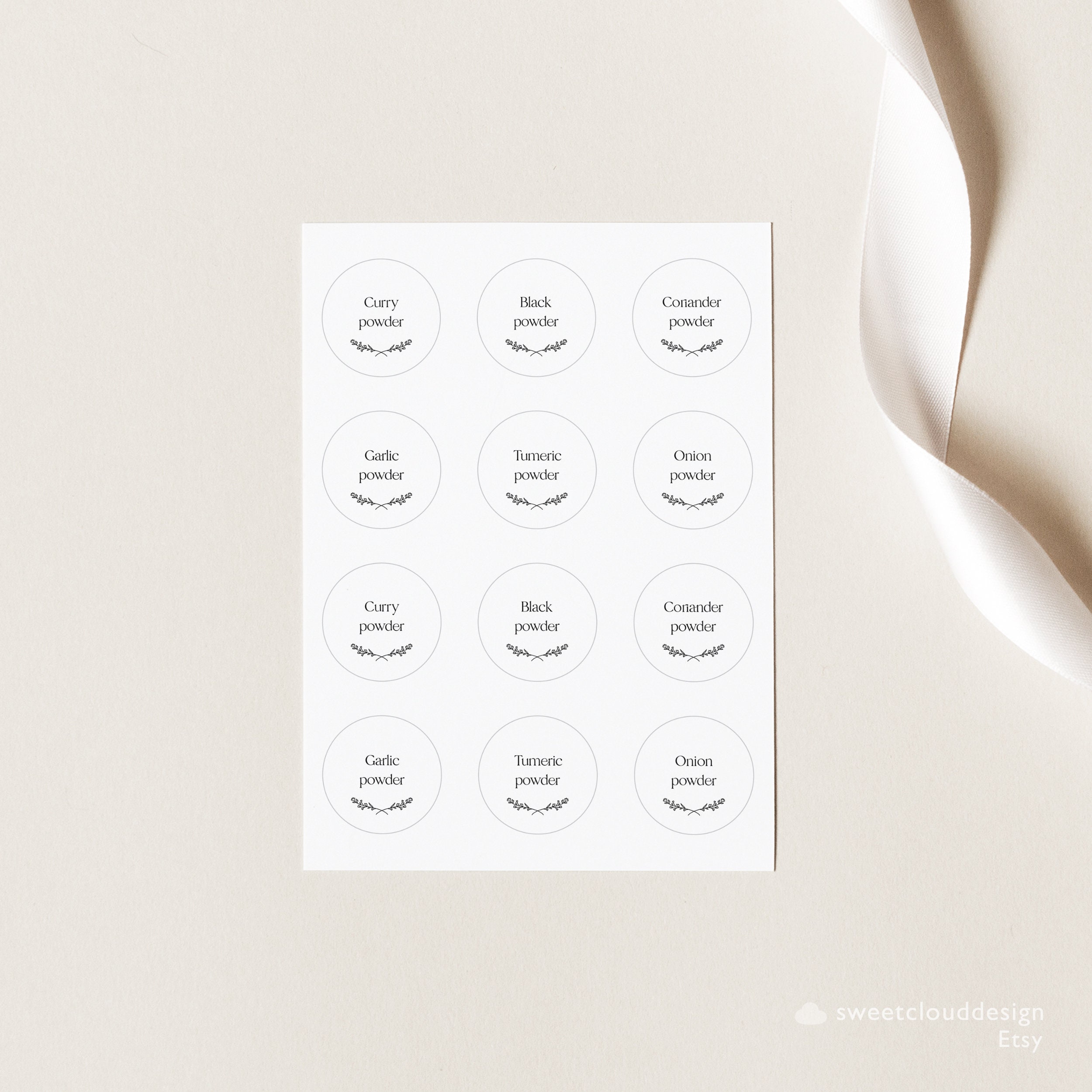 10 Sizes Simple Floral Round Kitchen Labels Printable Template Round ...