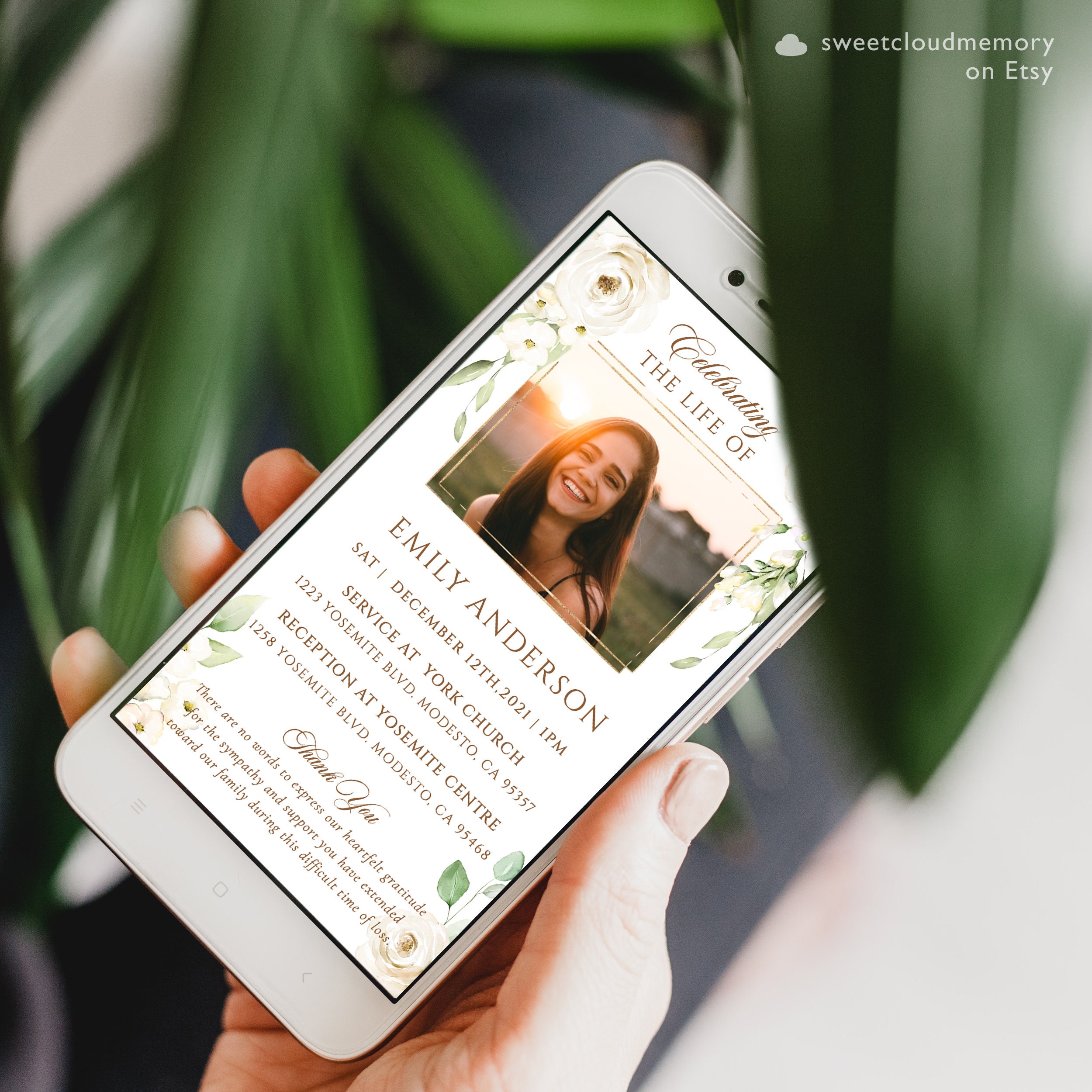 White Rose Electronic Funeral Announcement,digital Celebration of Life ...