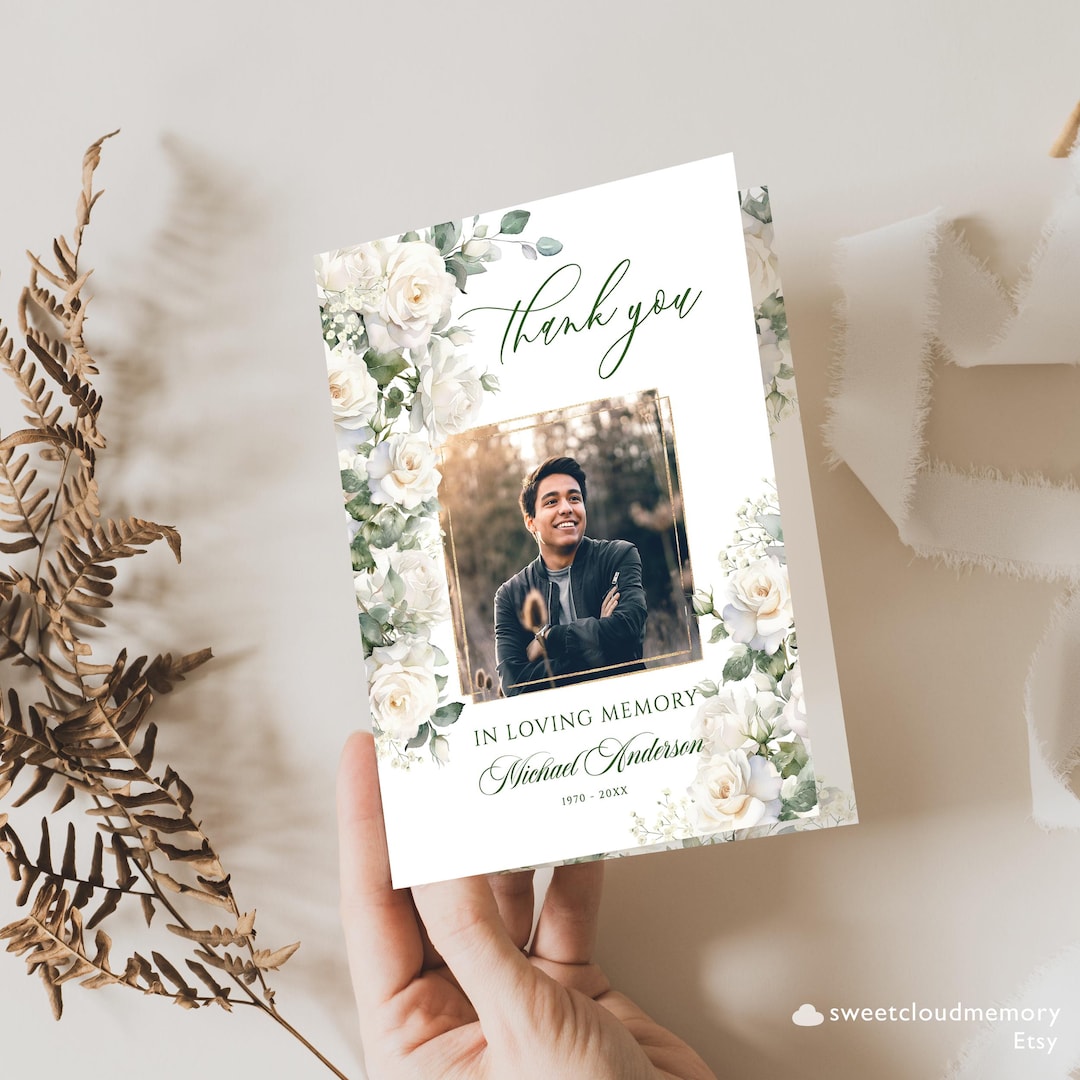 White Rose Funeral Thank You Card White Flower Funeral Thank You Photo ...