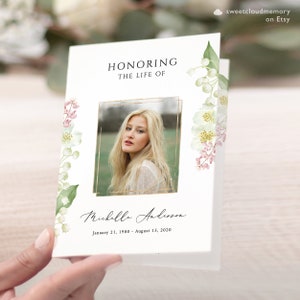 Modèle de programme funéraire Muguet Fleur de cerisier blanc Programme commémoratif Service funéraire En mémoire aimante Carte de célébration de la vie
