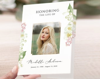 Lily of the valley Funeral Program Template White cherry blossom Memorial program Funeral Service In loving Memory Celebration of life card