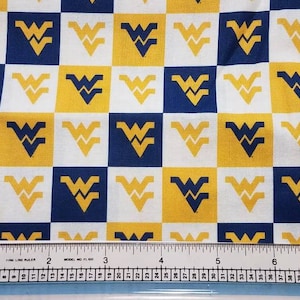 WVU - 100% Cotton fabric by the HALF YARD West Virginia University Mountaineers