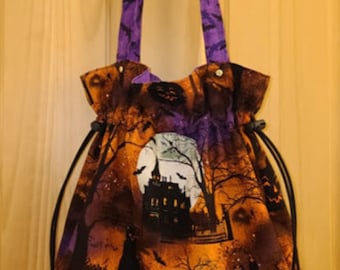 Easy Pattern - Halloween Drawstring Trick-or-Treat Bag (finished size = appx 12 x 12 x 2 in)- Instant Download - 90 minute project!