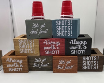 Mini Red Solo Shot Cup Dispenser - “It’s Always Shot O’ Clock” -  Shots! - Customizable - Handmade