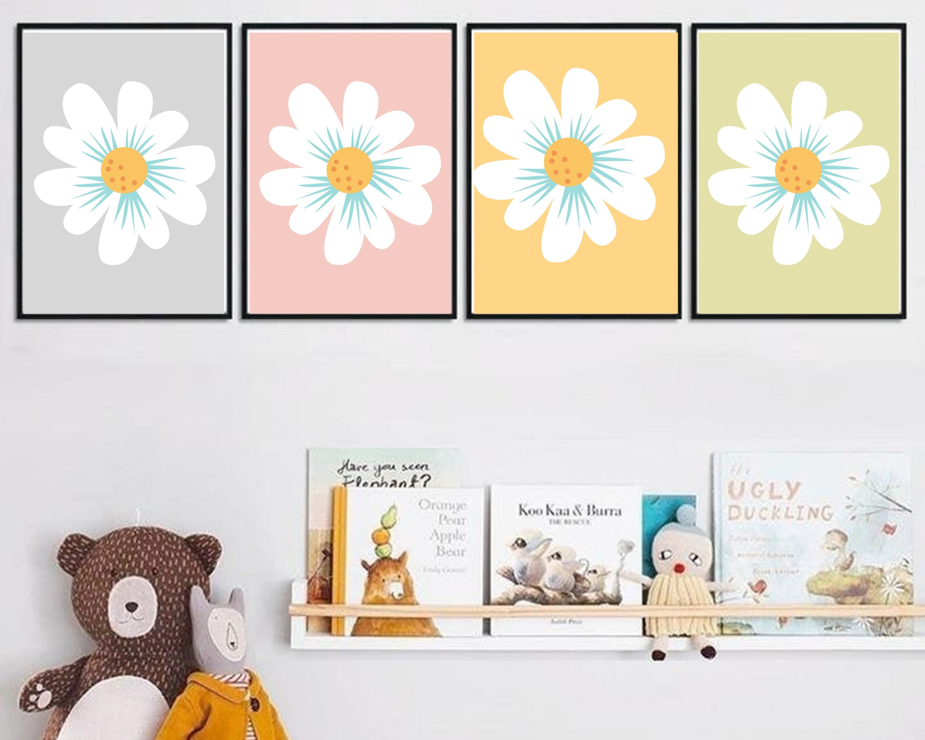 Set of 4 Nursery wall decor Floral wall art Floral Nursery Etsy España