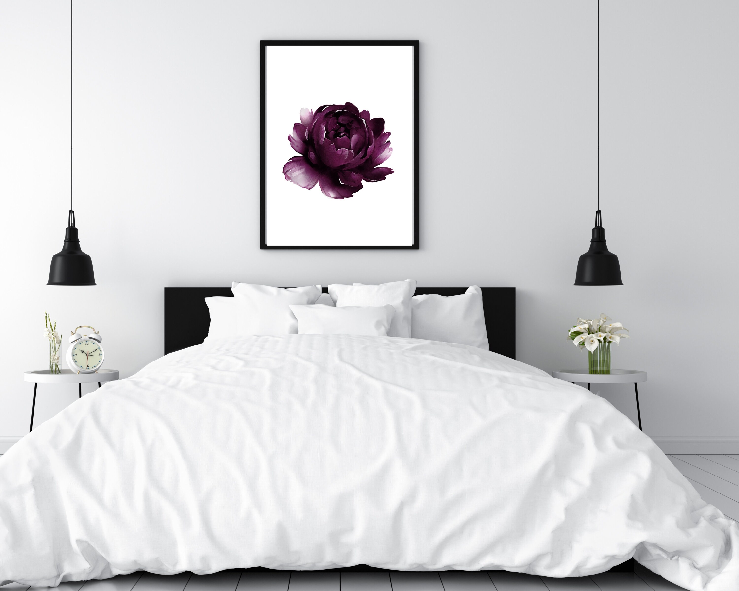 Set of 3 Purple Rose Wall Art Watercolor Flowers Floral Art Etsy