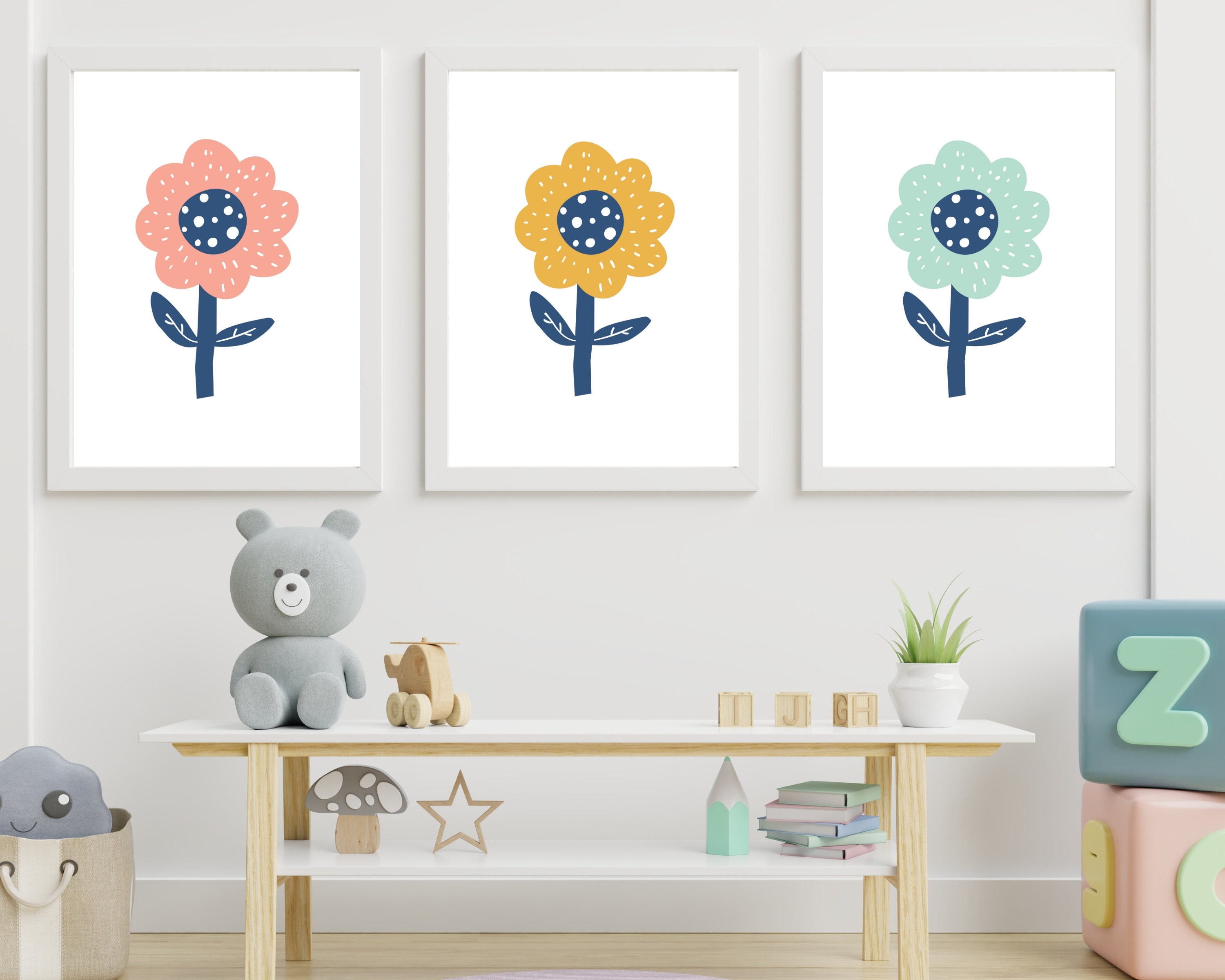 Set of 3 Nursery Wall Decor, Floral Wall Art, Floral Nursery Wall Art