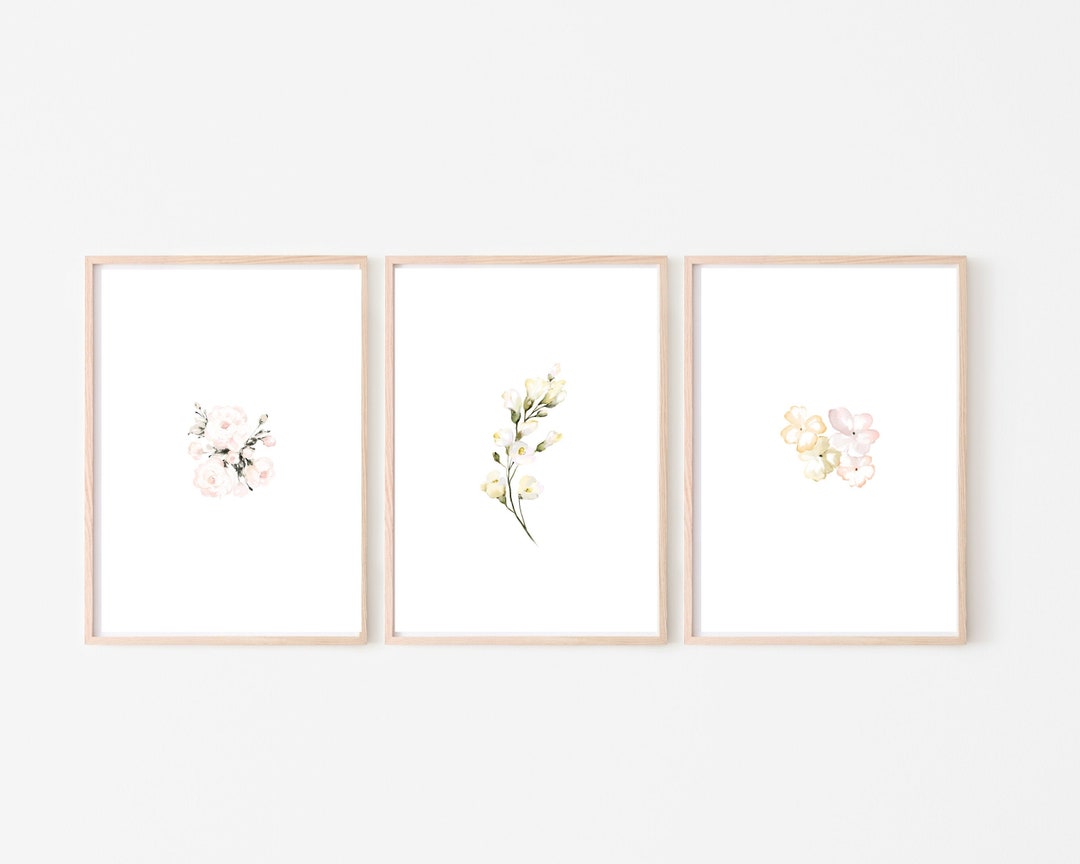 Set of 3 Pink Rose Wall Art, Watercolor Flowers, Floral Art Prints ...