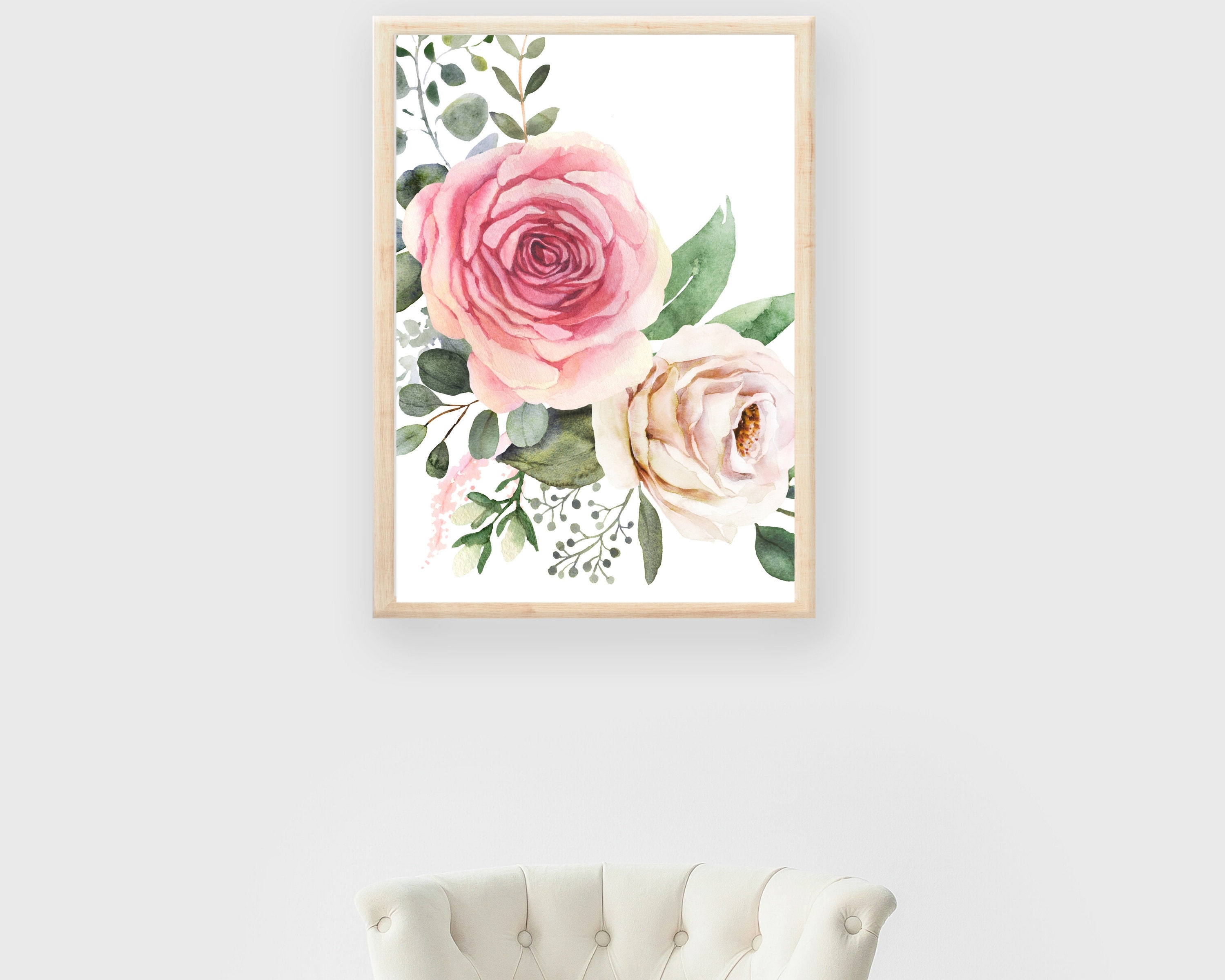 Pink Rose Wall Art, Watercolor Flowers, Floral Art Prints, Floral Wall ...