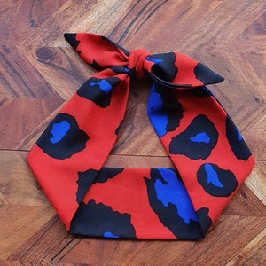 Animal Print Hair Scarf - Women's Hair - Vintage - Handmade - Bows - Ponytails - Buns - Polyester/Chiffon/Crepe - Neckerchief - Bag Scarf