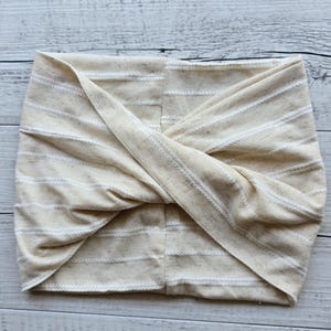 Multi Style Twisted Wide Headband- extra wide, turban, messy hair, comfy, workout, yoga, stretch knit - adult size - Beige/Ivory