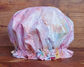 Bonnet de douche imperméable de luxe pour femme - Rose/Or Sparkle Print