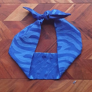 Blue Hair Scarf - Women's Hair - Vintage - Handmade - Bows - Ponytails - Buns - Polyester/Chiffon/Crepe - Neckerchief - Bag Scarf -