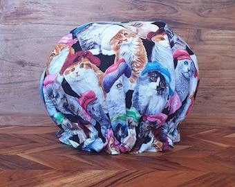 Womens luxury waterproof shower cap - Cats with Coloured Hats